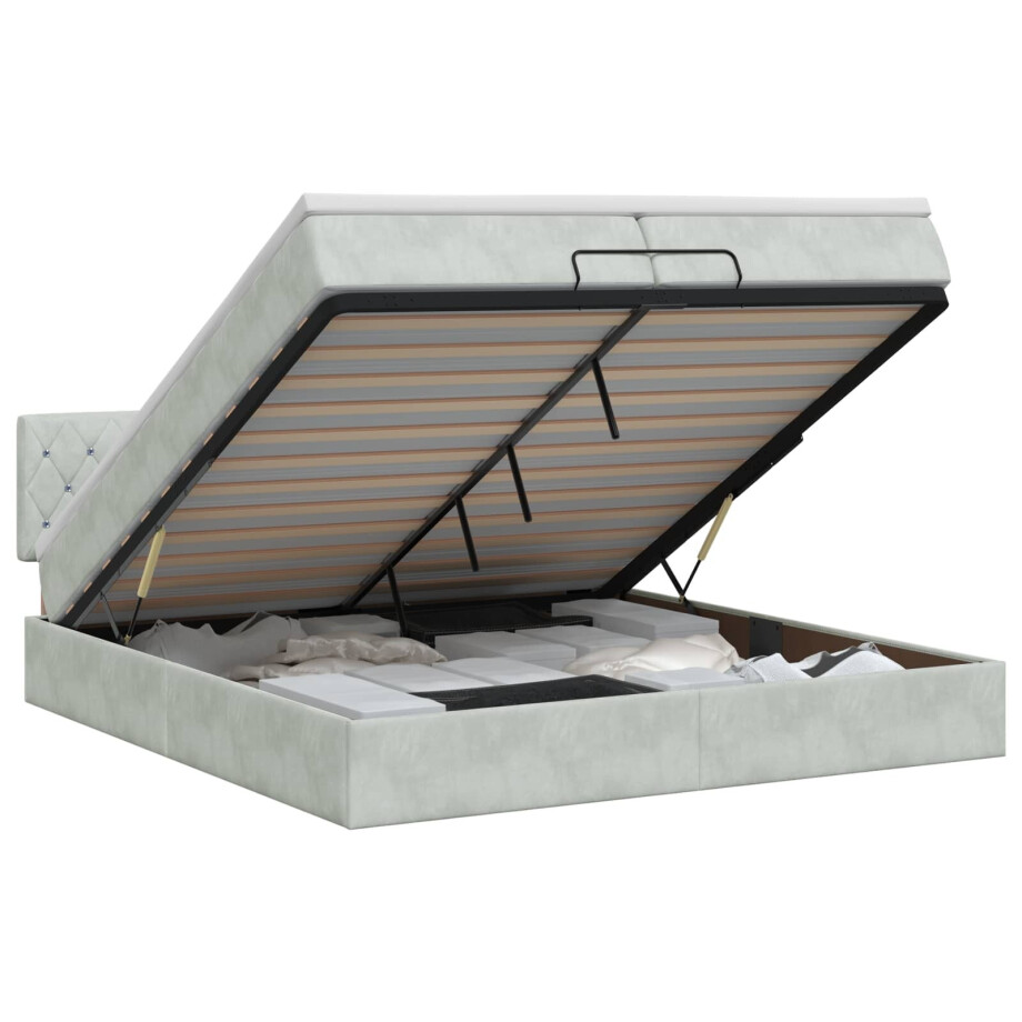 vidaXL Ottoman bed met matras Lichtgrijs 200 x 200 cm Fluweel afbeelding 1