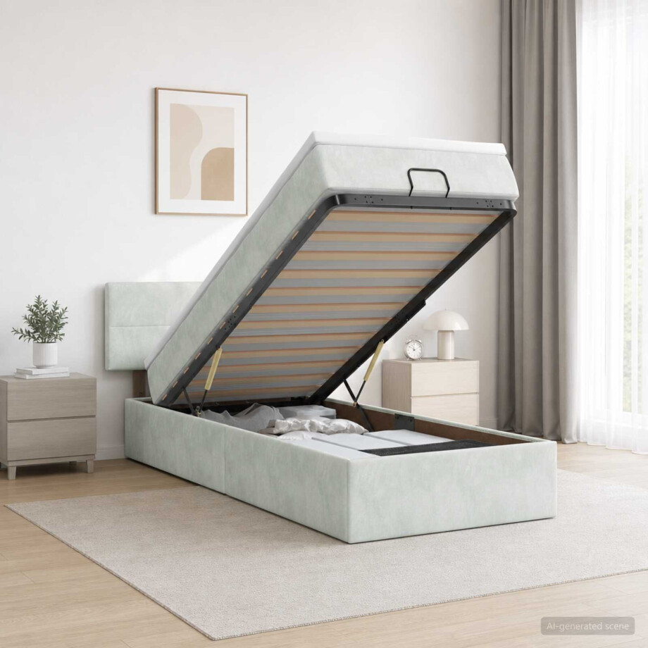 vidaXL Ottoman Bed met Matrassen en LED Lichtgrijs 80 x 200 cm fluweel vidaXL Ottoman Bed met Matrassen en LED Lichtgrijs 80 x 200 cm fluweel afbeelding 1