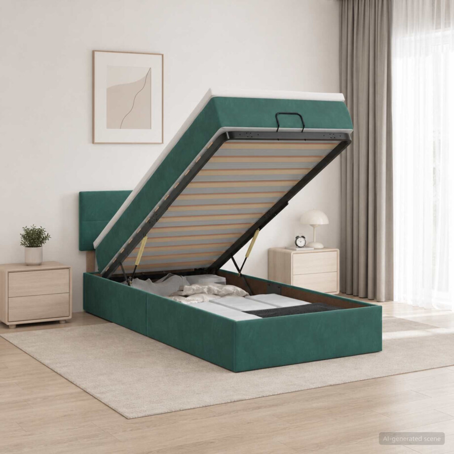 vidaXL Ottoman bed met matras Donkergroen 100 x 200 cm Fluweel vidaXL Ottoman bed met matras Donkergroen 100 x 200 cm Fluweel afbeelding 1