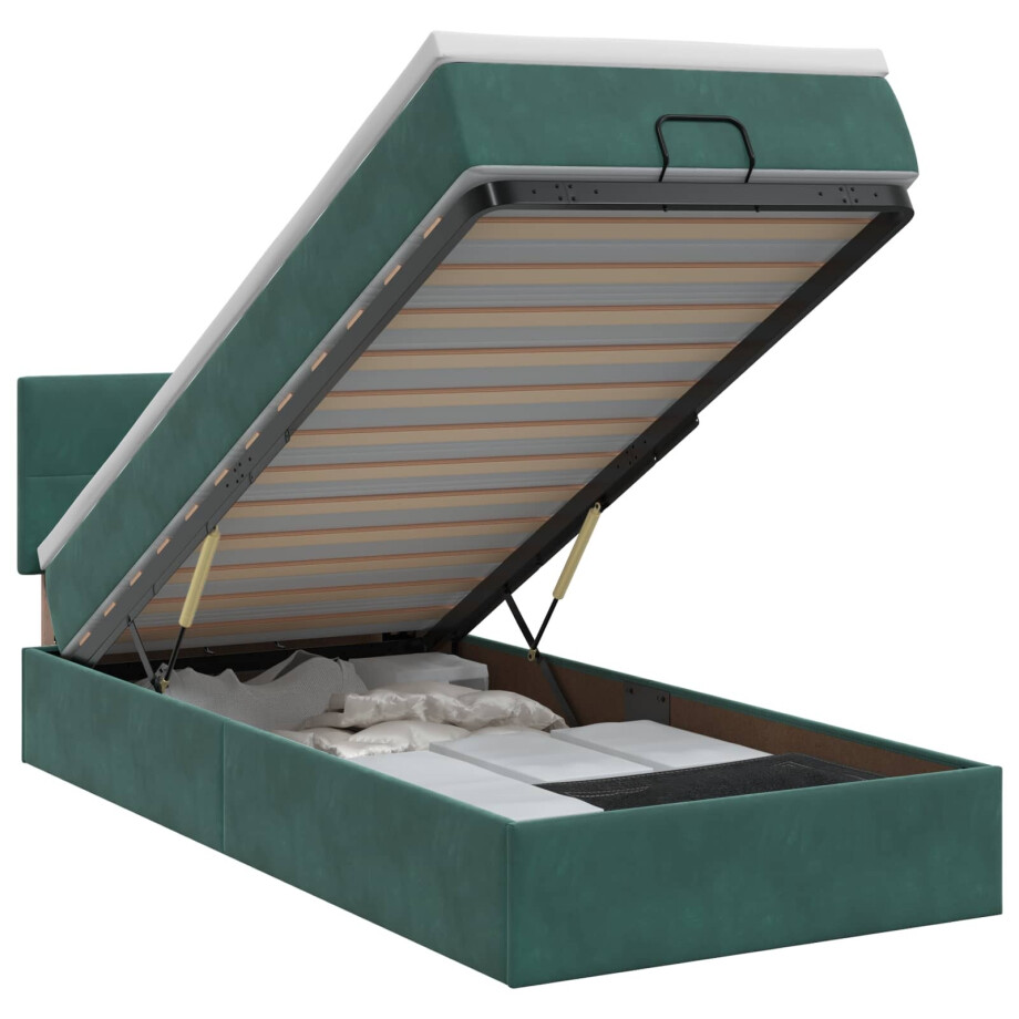 vidaXL Ottoman bed met matras Donkergroen 90 x 200 cm Fluweel afbeelding 1