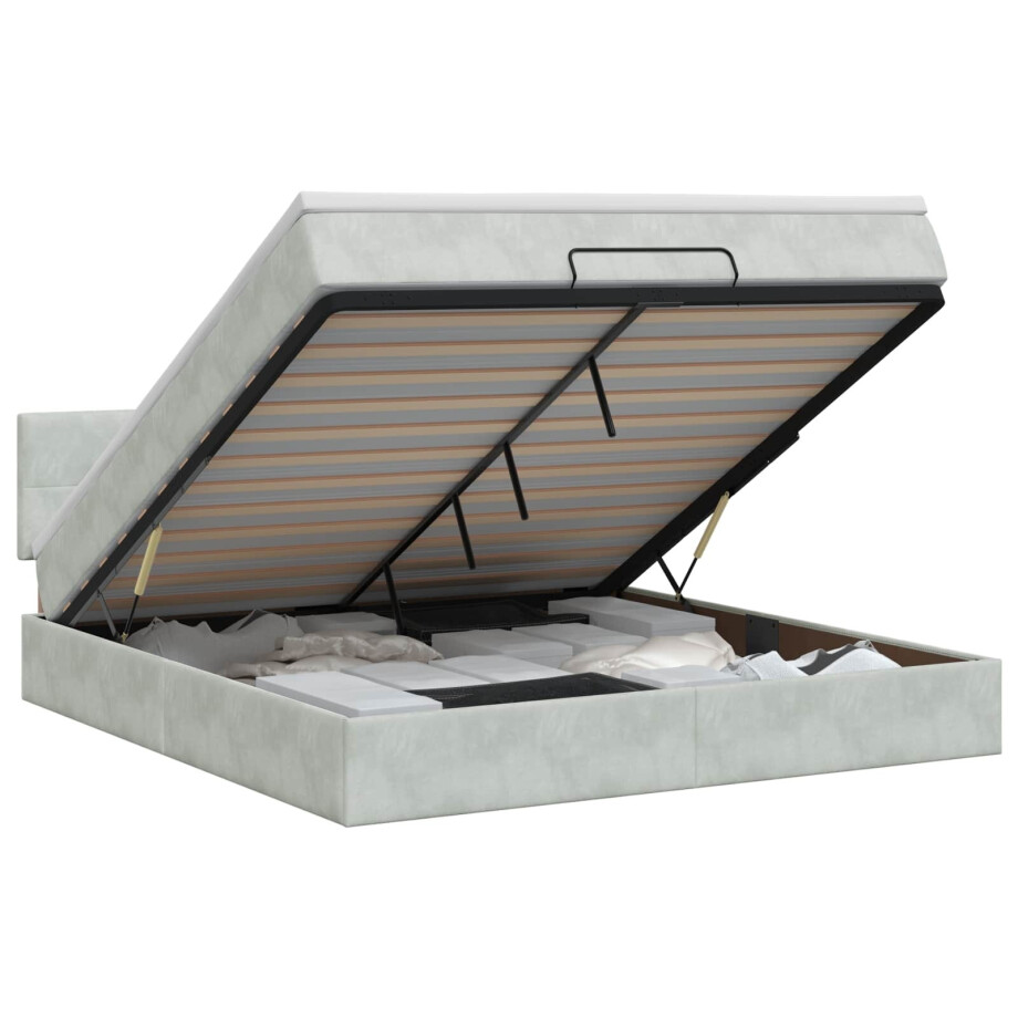 vidaXL Ottoman bed met matras Lichtgrijs 140 x 200 cm Fluweel afbeelding 1