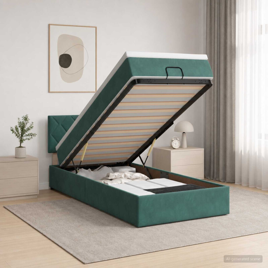 vidaXL Ottoman bed met matras Donkergroen 80 x 200 cm Fluweel vidaXL Ottoman bed met matras Donkergroen 80 x 200 cm Fluweel afbeelding 1
