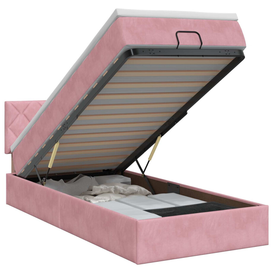 vidaXL Ottoman bed met matras met hoofdeinde Roze 100 x 200 cm Fluweel afbeelding 1