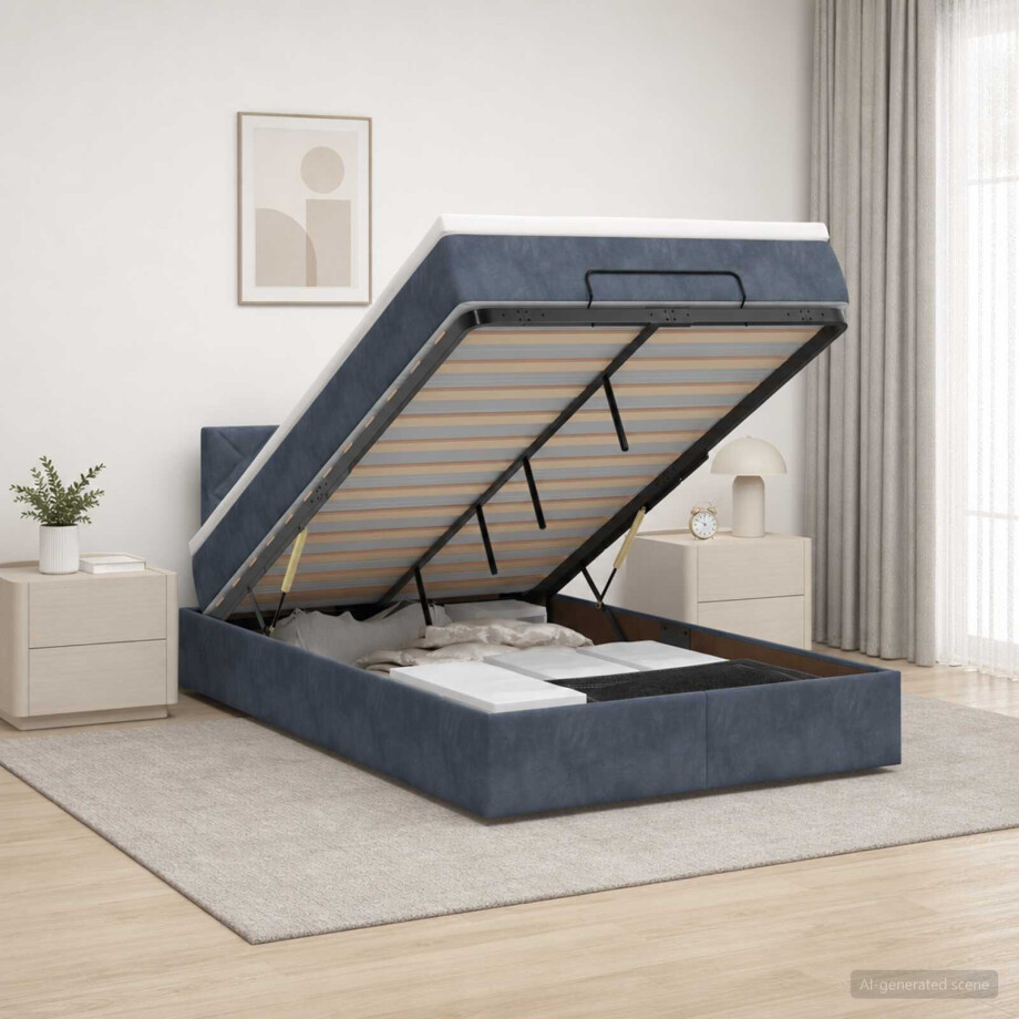 vidaXL Ottoman bed met matras Donkergrijs 120 x 190 cm Fluweel afbeelding 1