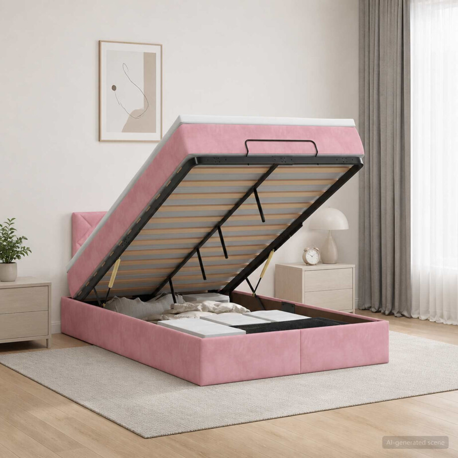 vidaXL Ottoman bed met matras met hoofdeinde Roze 120 x 190 cm Fluweel vidaXL Ottoman bed met matras met hoofdeinde Roze 120 x 190 cm Fluweel afbeelding 1