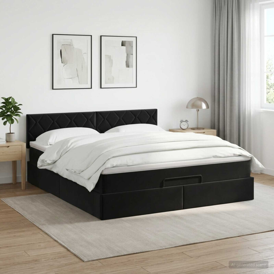 vidaXL Ottoman bed met matras Zwart 140 x 190 cm Fluweel afbeelding 1