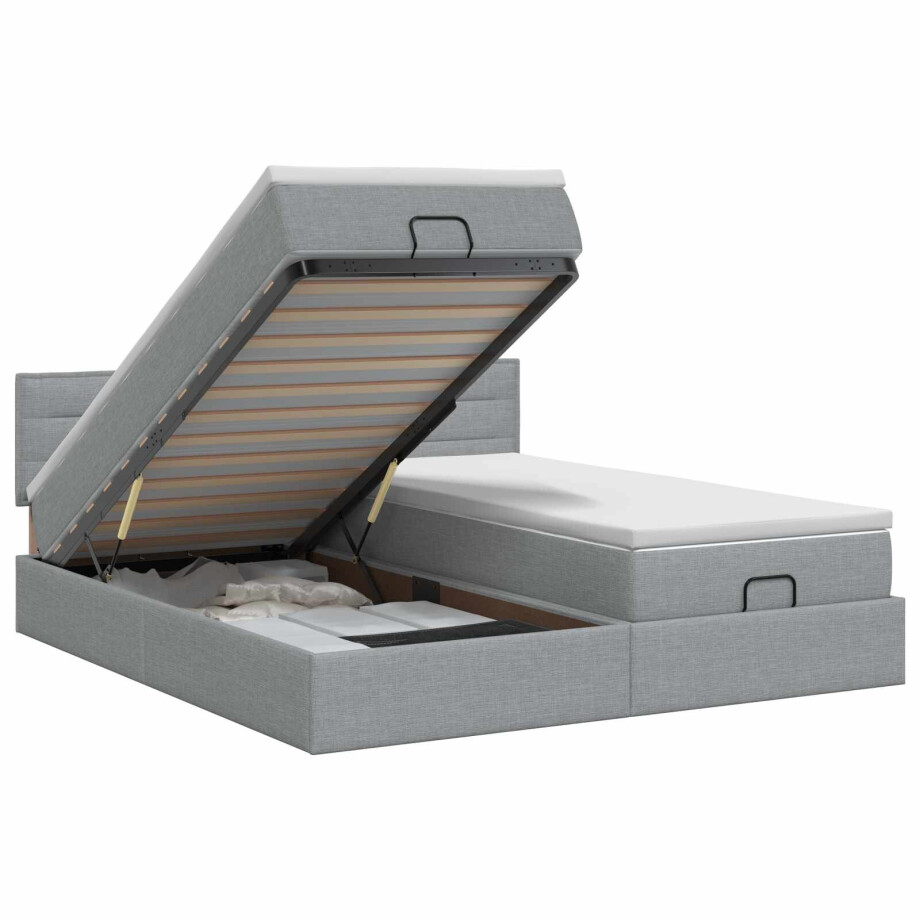 vidaXL Ottoman bed met matras met hoofdeinde 2 st Lichtgrijs Stof afbeelding 1