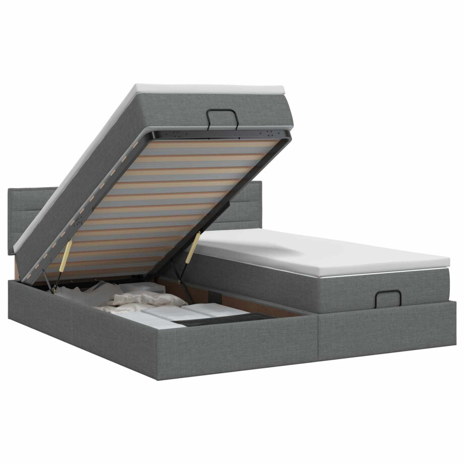 vidaXL Ottoman bed met matras met hoofdeinde 2 st Donkergrijs Stof afbeelding 1