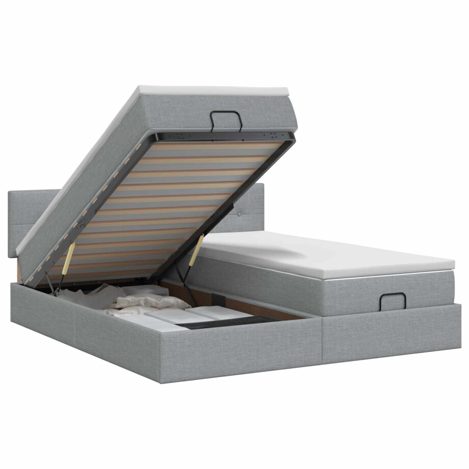 vidaXL Ottoman bed met matras met hoofdeinde 2 st Lichtgrijs Stof afbeelding 1