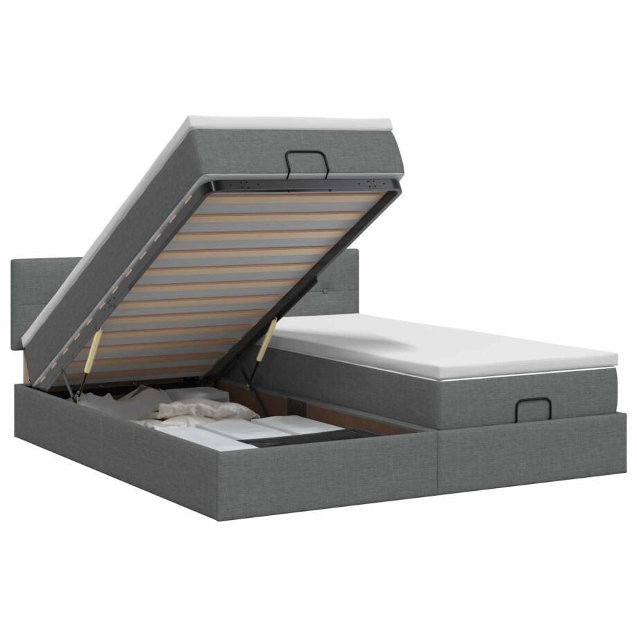 vidaXL Ottoman bed met matras met hoofdeinde 2 st Donkergrijs Stof afbeelding 1
