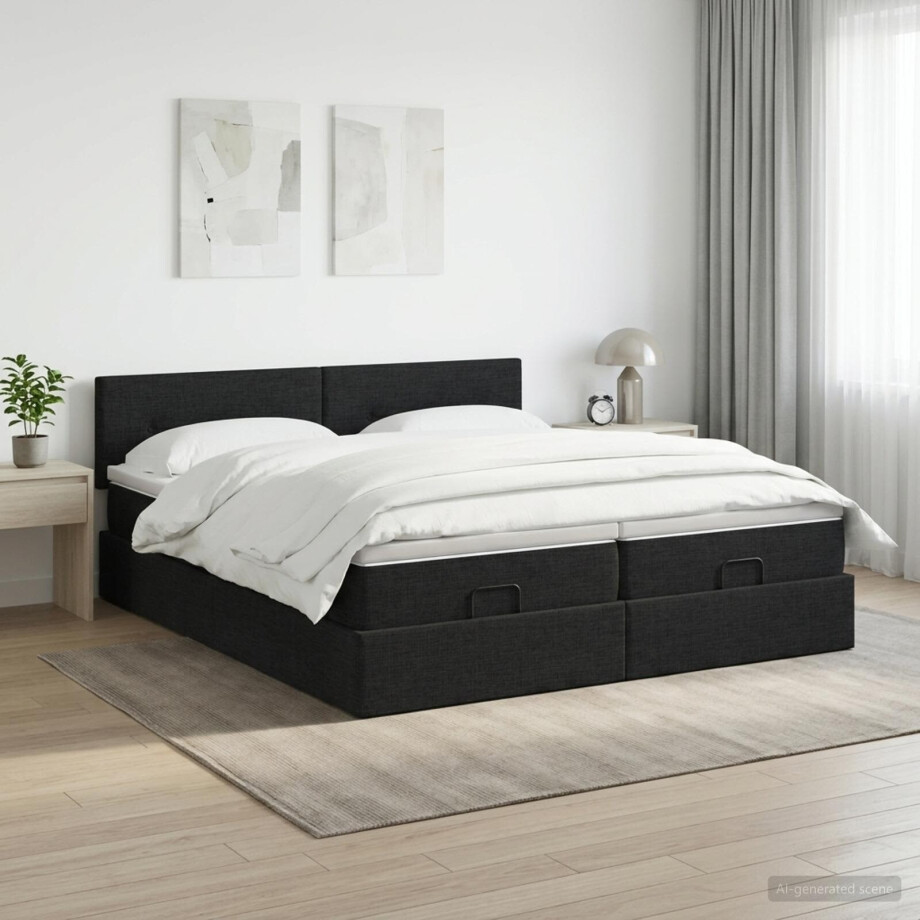 vidaXL Ottoman bed met matras met hoofdeinde 2 st Zwart Stof afbeelding 1
