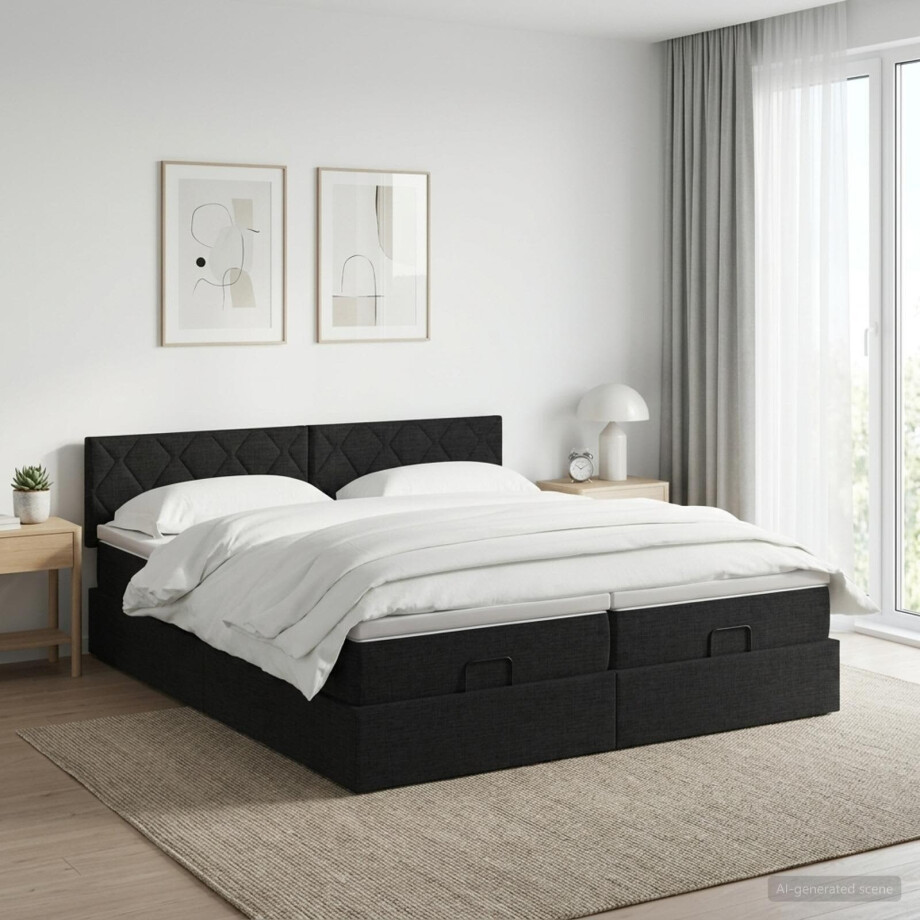 vidaXL Ottoman bed met matras met hoofdeinde 2 st Zwart Stof afbeelding 1
