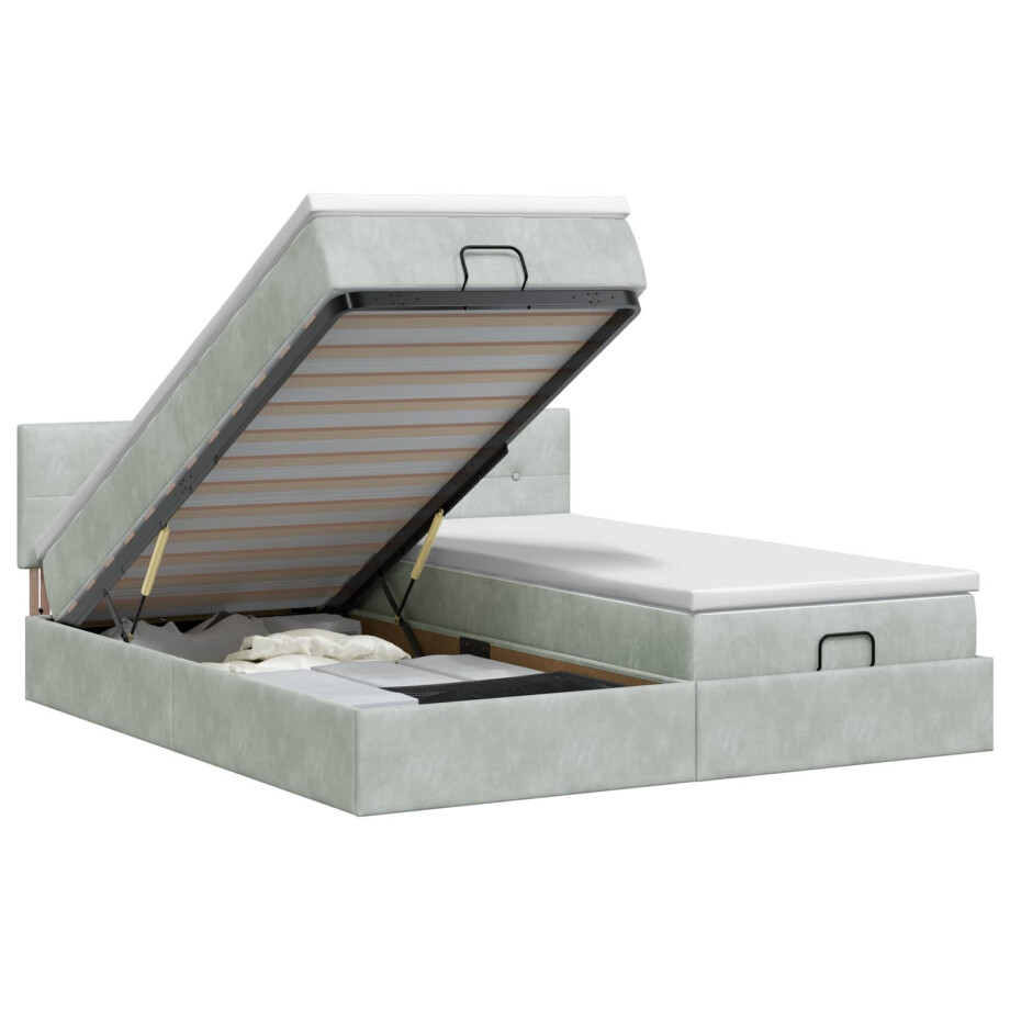 vidaXL Ottoman bed met matras met hoofdeinde 2 st Lichtgrijs Fluweel afbeelding 1