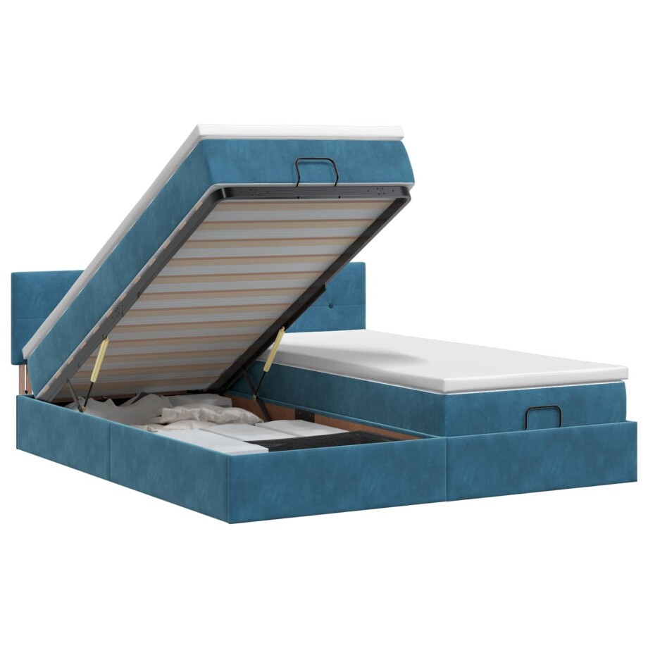 vidaXL Ottoman bed met matras met hoofdeinde 2 st Donkerblauw Fluweel vidaXL Ottoman bed met matras met hoofdeinde 2 st Donkerblauw Fluweel afbeelding 1