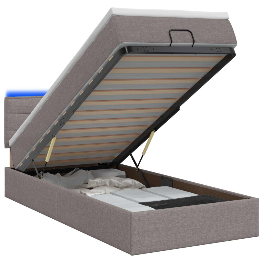 vidaXL Ottoman Bed met Matrassen en LED Taupe 80 x 200 cm Stof afbeelding 1