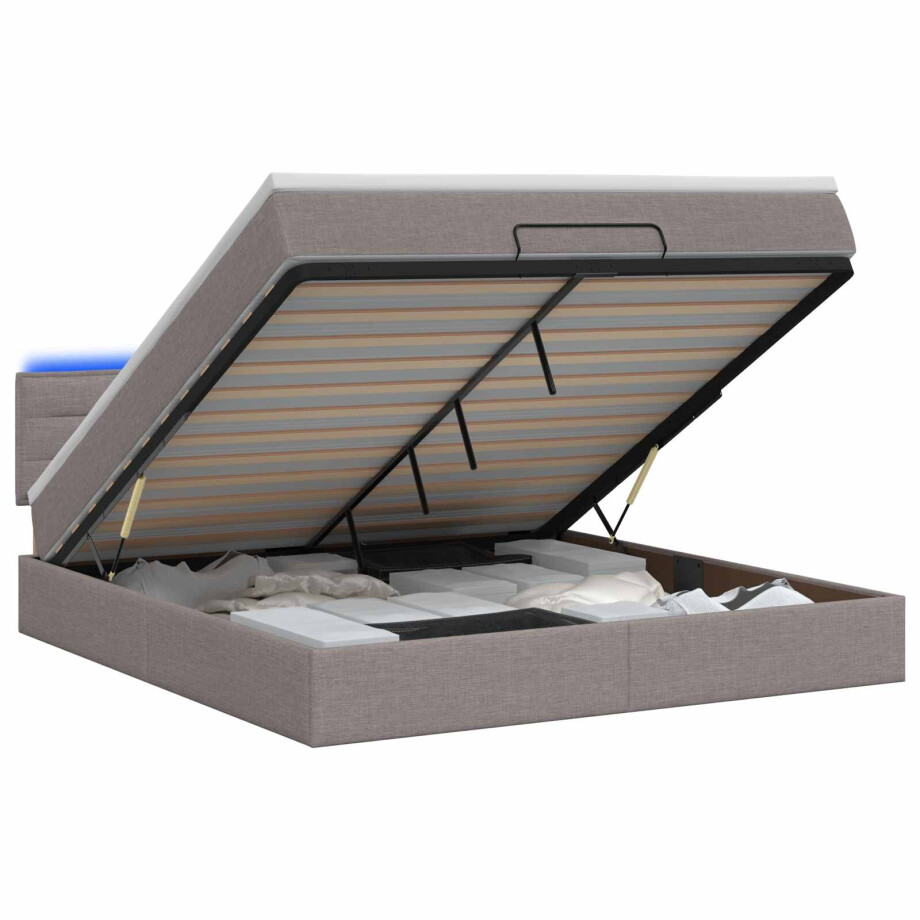 vidaXL Ottoman Bed met Matrassen en LED Taupe 140 x 190 cm Stof vidaXL Ottoman Bed met Matrassen en LED Taupe 140 x 190 cm Stof afbeelding 1