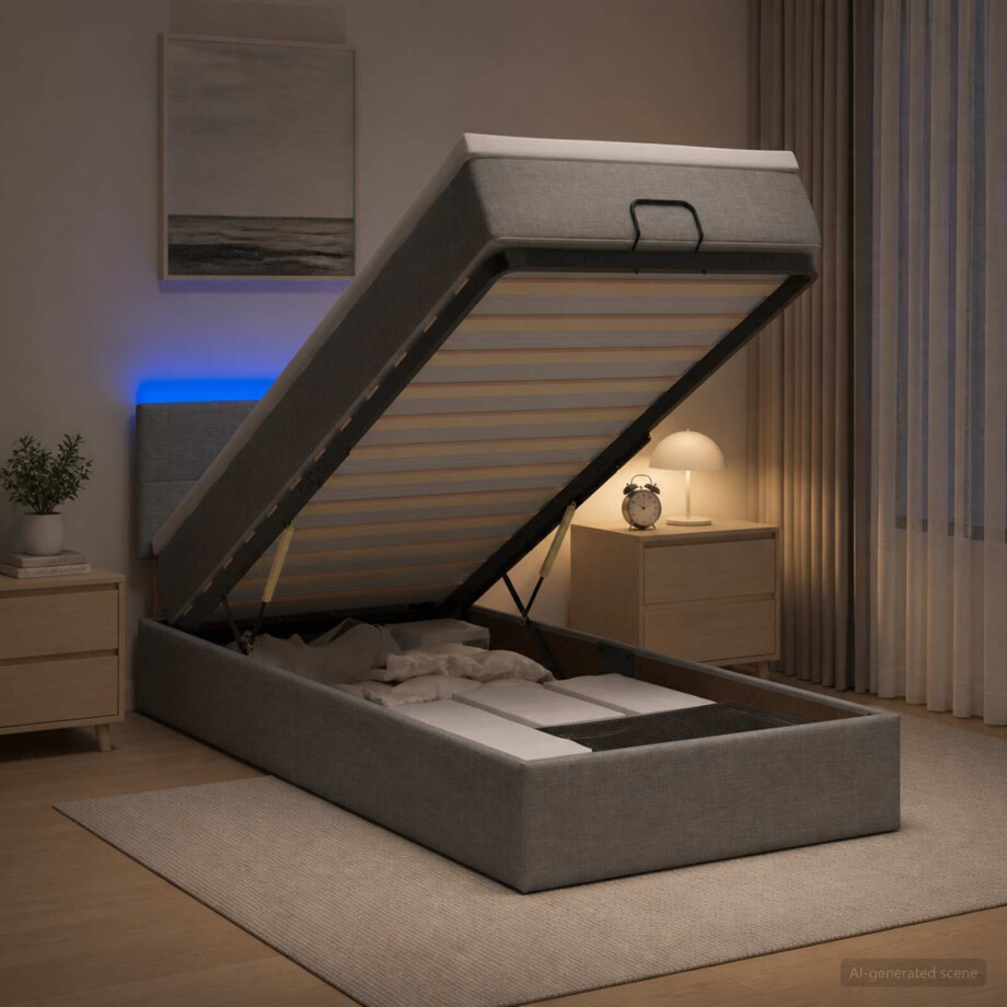 vidaXL Ottoman Bed met Matrassen en LED Lichtgrijs 80 x 200 cm Stof vidaXL Ottoman Bed met Matrassen en LED Lichtgrijs 80 x 200 cm Stof afbeelding 1