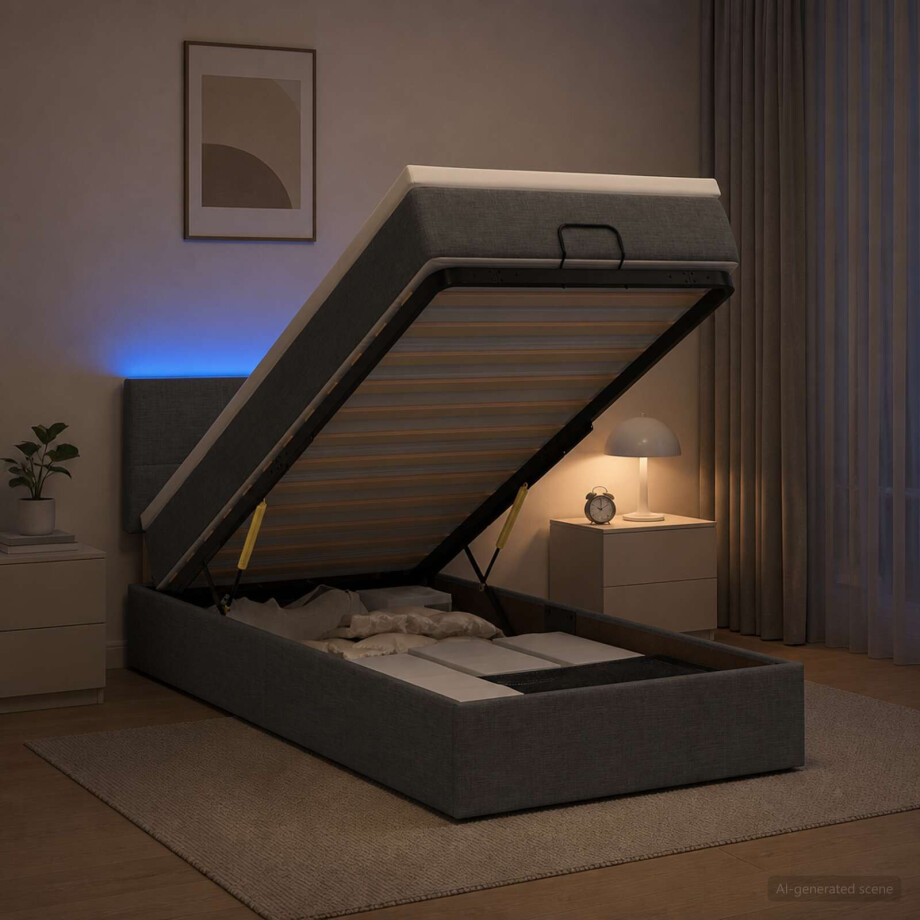 vidaXL Ottoman Bed met Matrassen en LED Donkergrijs 100 x 200 cm Stof afbeelding 1