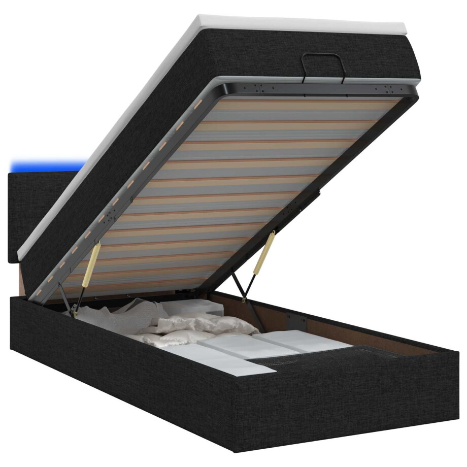 vidaXL Ottoman Bed met Matrassen en LED Zwart 100 x 200 cm Stof vidaXL Ottoman Bed met Matrassen en LED Zwart 100 x 200 cm Stof afbeelding 1