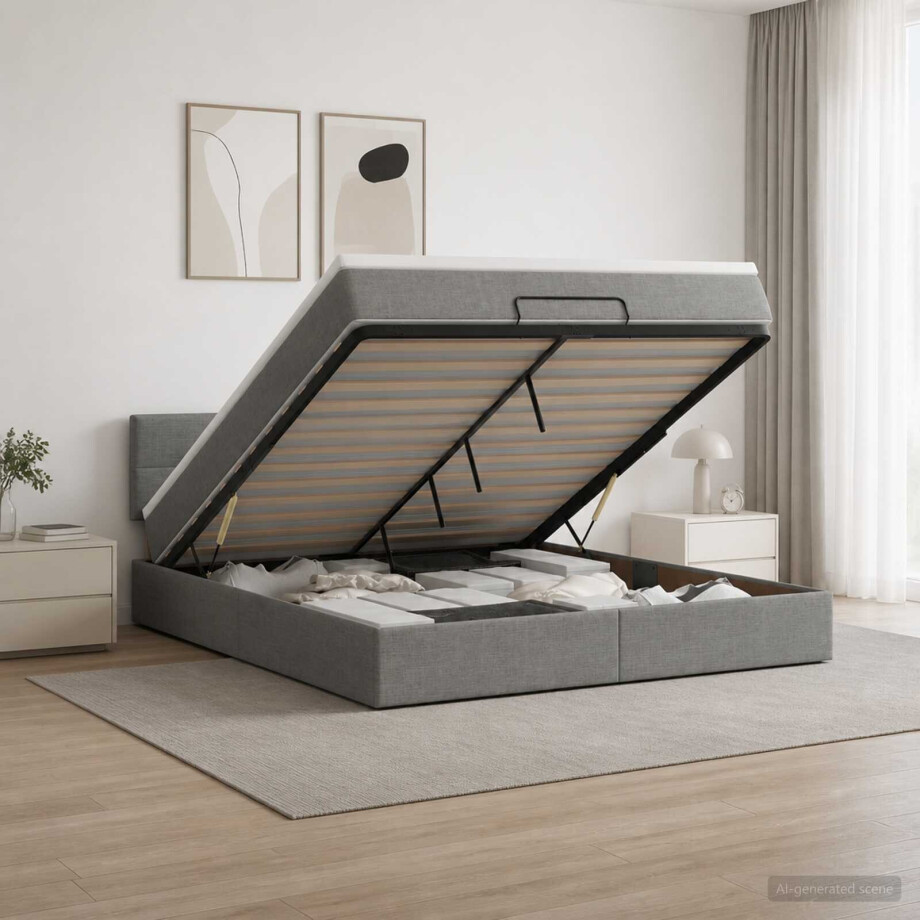 vidaXL Ottoman Bed met Matrassen en LED Donkergrijs 180 x 200 cm Stof vidaXL Ottoman Bed met Matrassen en LED Donkergrijs 180 x 200 cm Stof afbeelding 1