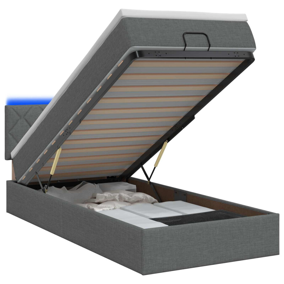 vidaXL Ottoman Bed met Matrassen en LED Donkergrijs 80 x 200 cm Stof afbeelding 1
