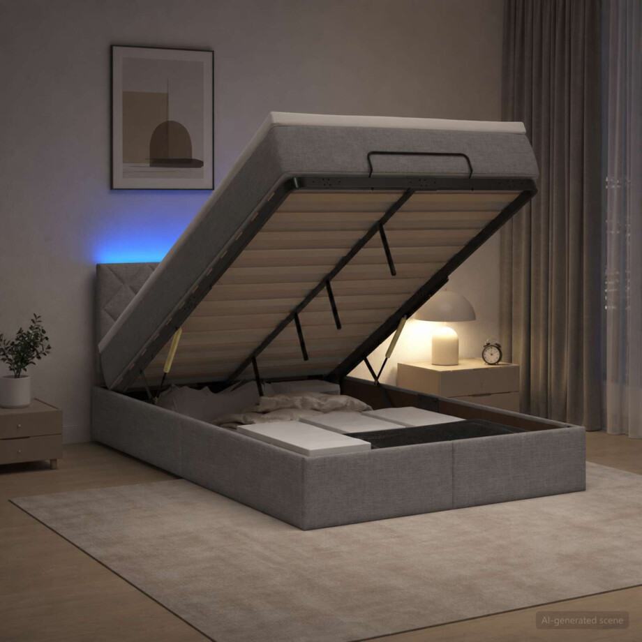 vidaXL Ottoman Bed met Matrassen en LED Lichtgrijs 120 x 200 cm Stof vidaXL Ottoman Bed met Matrassen en LED Lichtgrijs 120 x 200 cm Stof afbeelding 1