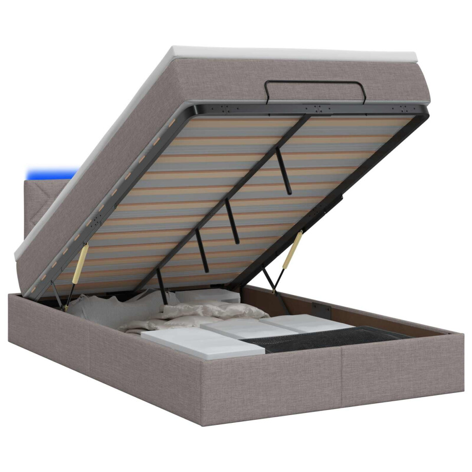 vidaXL Ottoman Bed met Matrassen en LED Taupe 120 x 190 cm Stof afbeelding 1