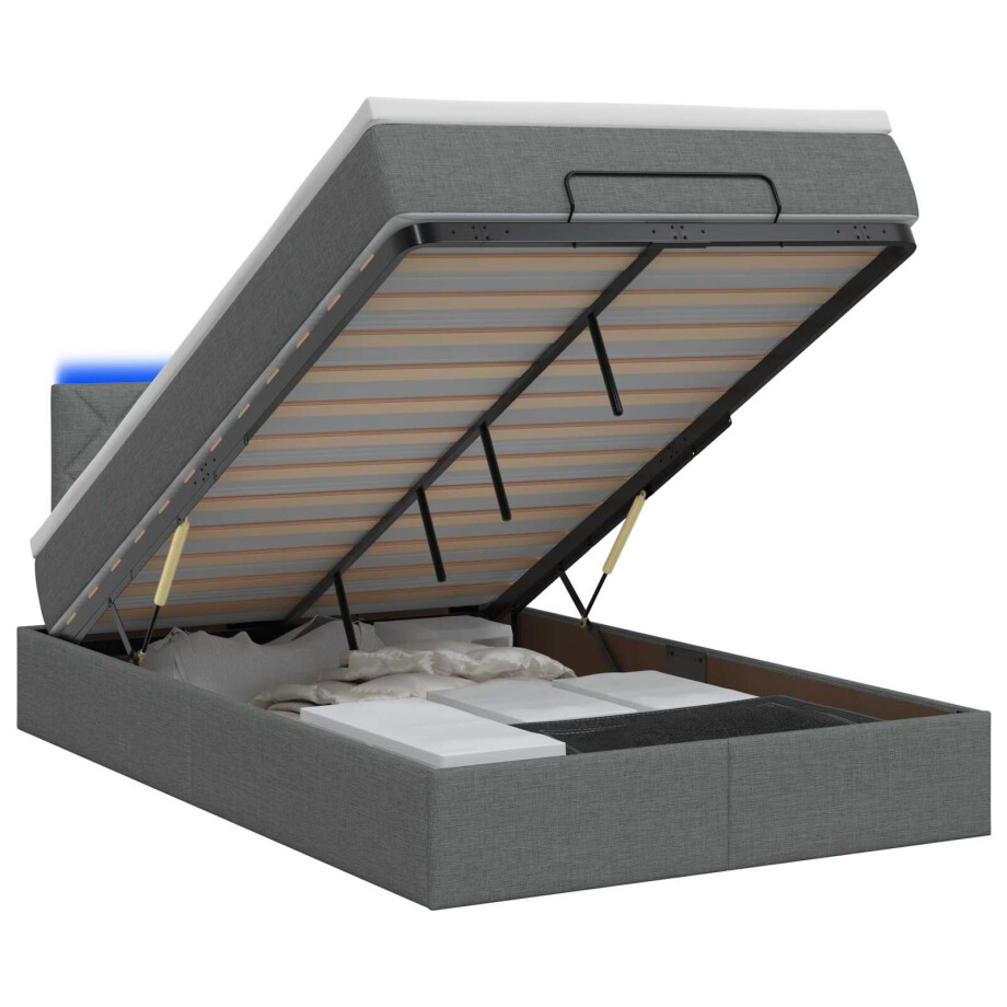 vidaXL Ottoman Bed met Matrassen en LED Donkergrijs 120 x 200 cm Stof afbeelding 1