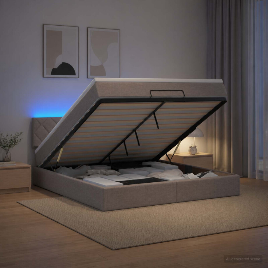 vidaXL Ottoman Bed met Matrassen en LED Taupe 180 x 200 cm Stof vidaXL Ottoman Bed met Matrassen en LED Taupe 180 x 200 cm Stof afbeelding 1