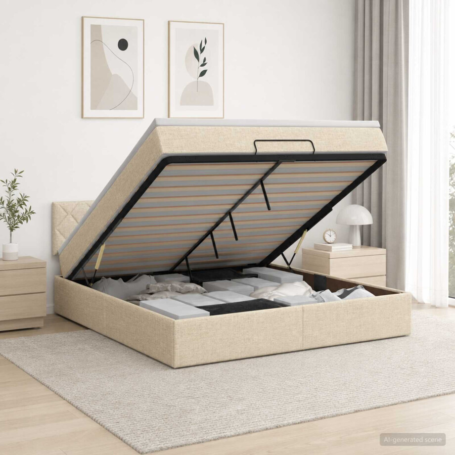 vidaXL Ottoman bed met matras Crèmekleurig 180 x 200 cm Stof afbeelding 1