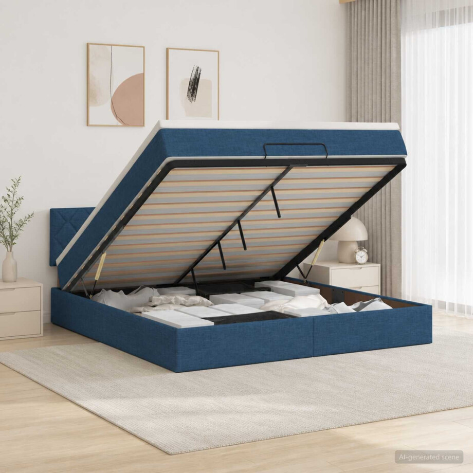 vidaXL Ottoman bed met matras met hoofdeinde Blauw 180 x 200 cm Stof afbeelding 1