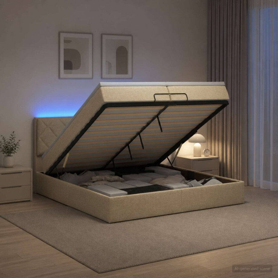 vidaXL Ottoman Bed met Matrassen en LED Crèmekleurig 200 x 200 cm Stof vidaXL Ottoman Bed met Matrassen en LED Crèmekleurig 200 x 200 cm Stof afbeelding 1