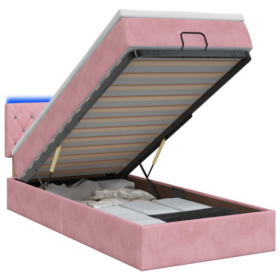 vidaXL Ottoman Bed met Matrassen en LED Roze 80 x 200 cm fluweel vidaXL Ottoman Bed met Matrassen en LED Roze 80 x 200 cm fluweel afbeelding 1