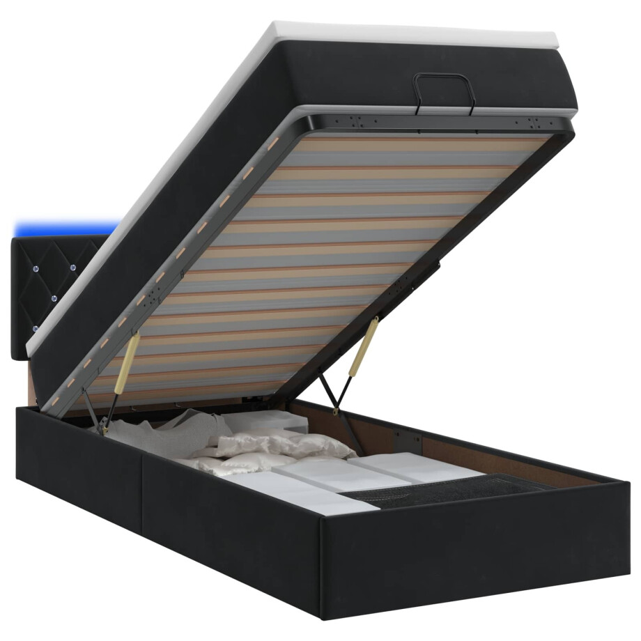 vidaXL Ottoman Bed met Matrassen en LED Zwart 100 x 200 cm fluweel vidaXL Ottoman Bed met Matrassen en LED Zwart 100 x 200 cm fluweel afbeelding 1