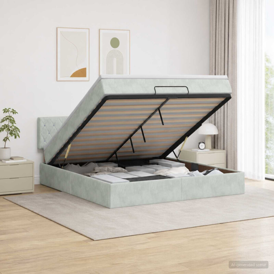 vidaXL Ottoman bed met matras Lichtgrijs 140 x 200 cm Fluweel afbeelding 1