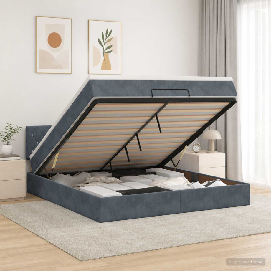 vidaXL Ottoman bed met matras Donkergrijs 180 x 200 cm Fluweel afbeelding 1