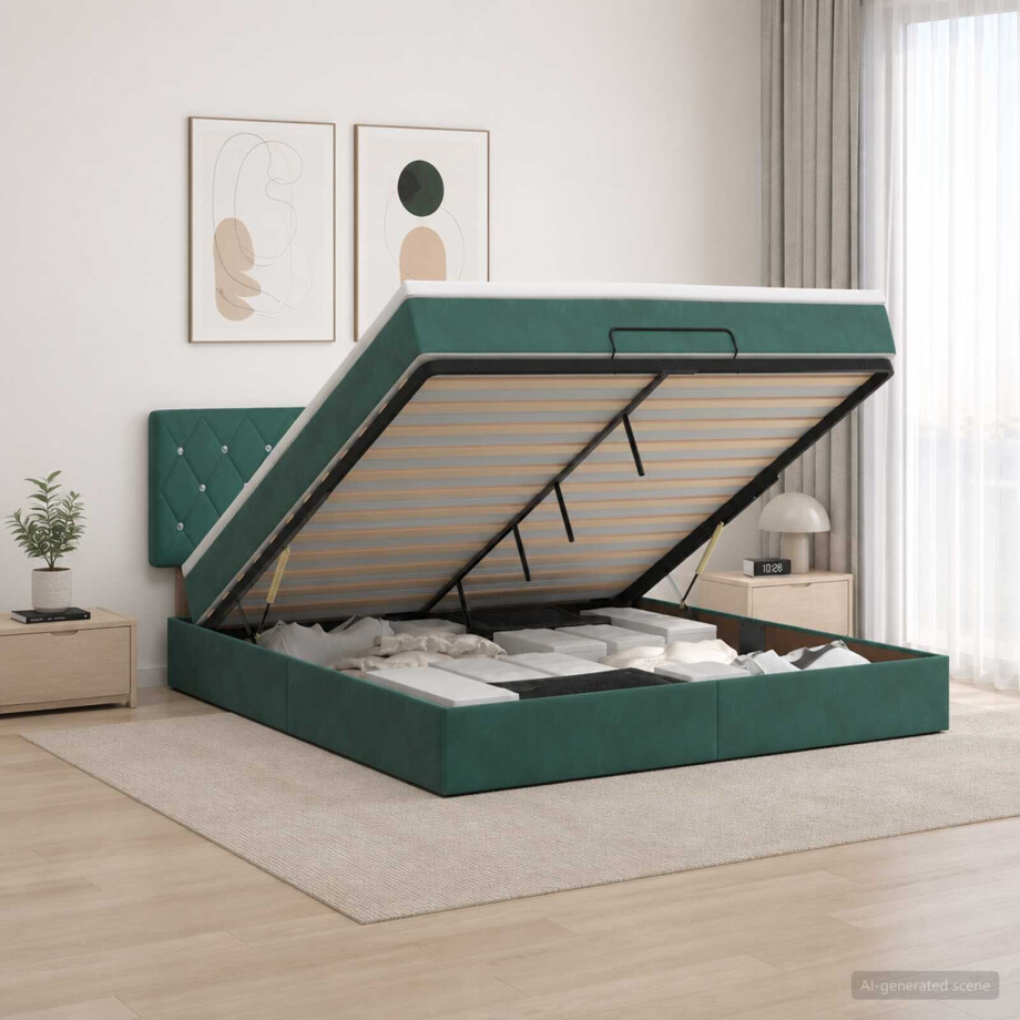 vidaXL Ottoman bed met matras Donkergroen 180 x 200 cm Fluweel vidaXL Ottoman bed met matras Donkergroen 180 x 200 cm Fluweel afbeelding 1