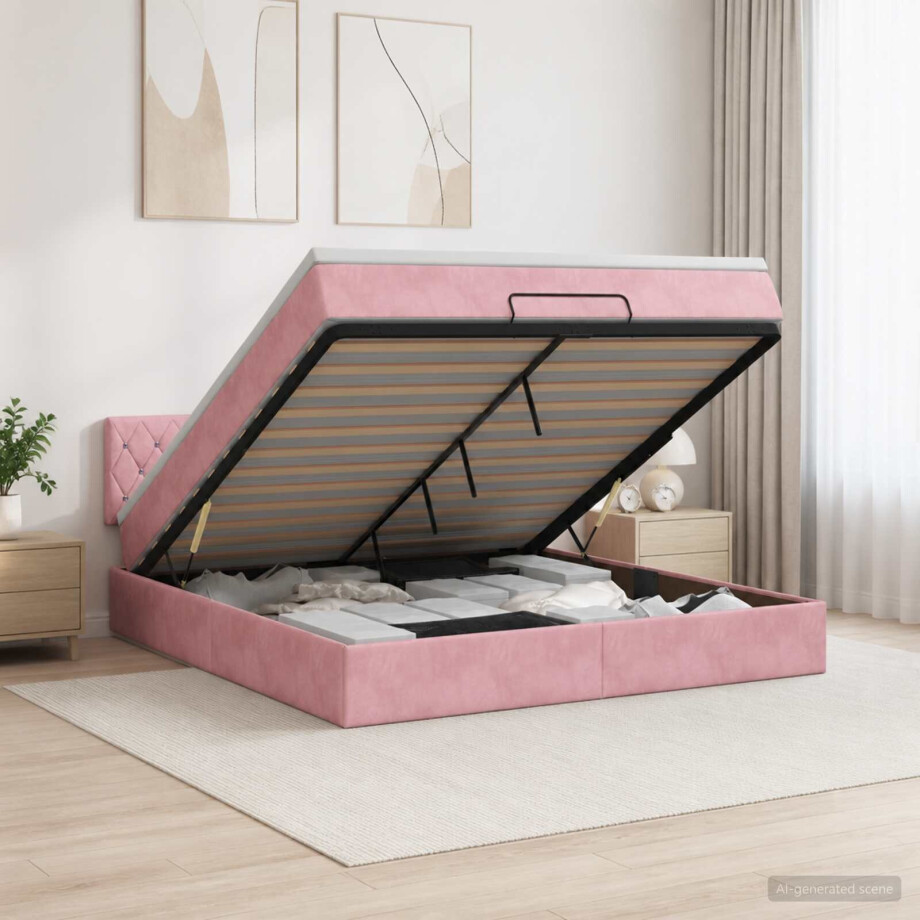 vidaXL Ottoman Bed met Matrassen en LED Roze 140 x 190 cm fluweel vidaXL Ottoman Bed met Matrassen en LED Roze 140 x 190 cm fluweel afbeelding 1