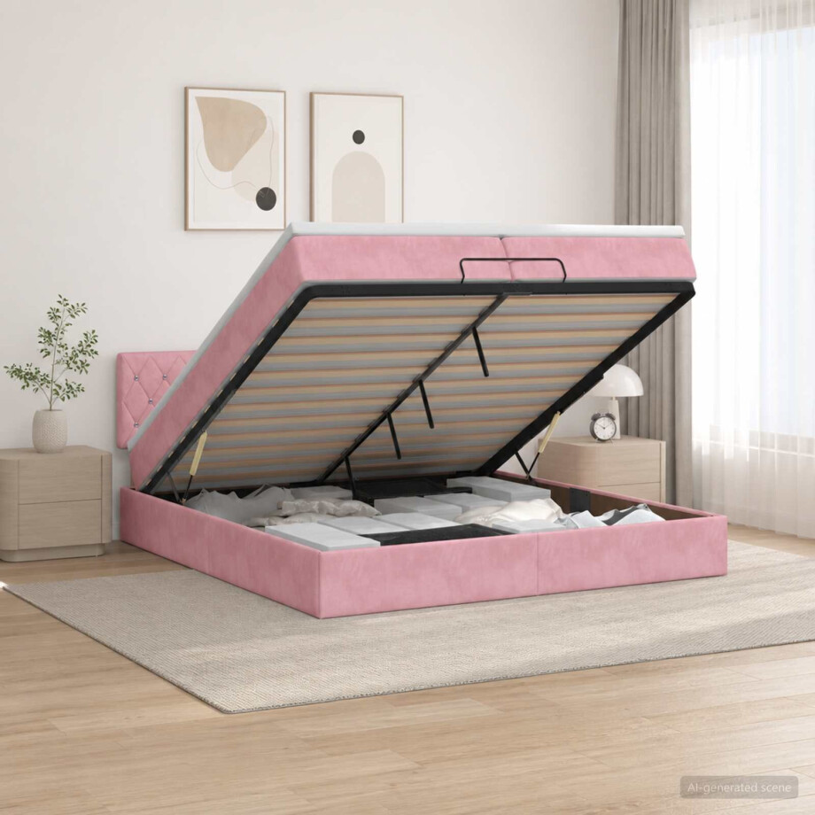 vidaXL Ottoman bed met matras met hoofdeinde Roze 200 x 200 cm Fluweel afbeelding 1