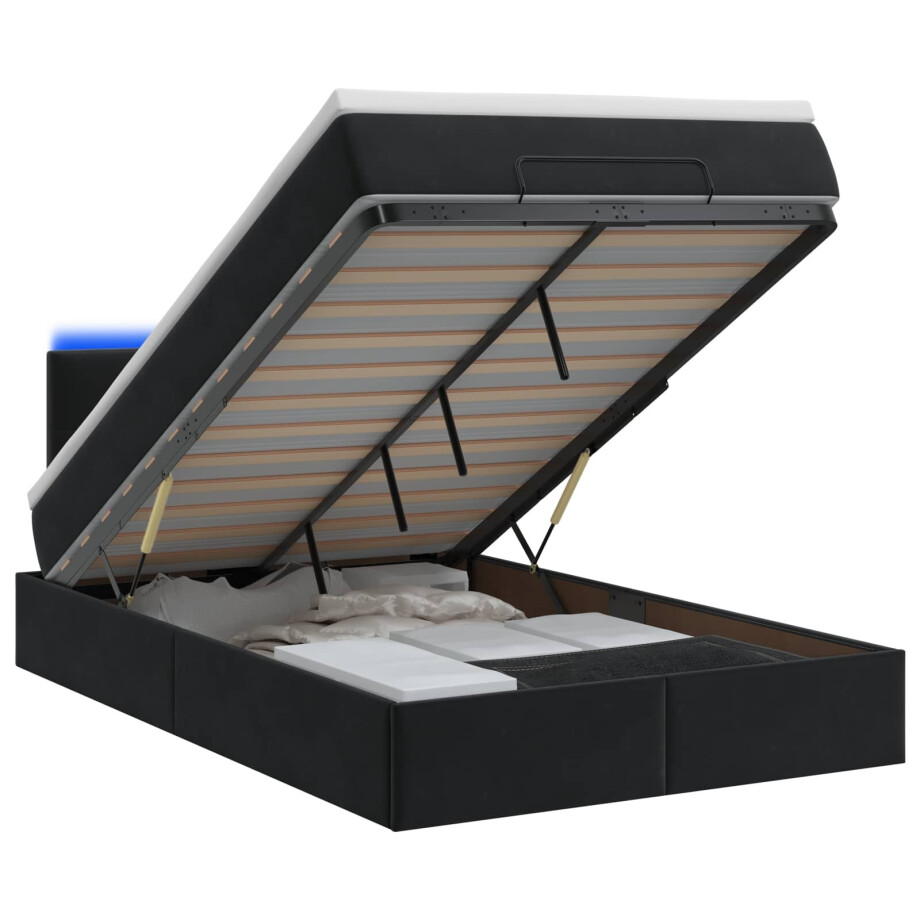 vidaXL Ottoman Bed met Matrassen en LED Zwart 120 x 190 cm fluweel afbeelding 1