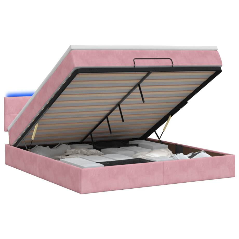 vidaXL Ottoman Bed met Matrassen en LED Roze 140 x 200 cm fluweel vidaXL Ottoman Bed met Matrassen en LED Roze 140 x 200 cm fluweel afbeelding 1