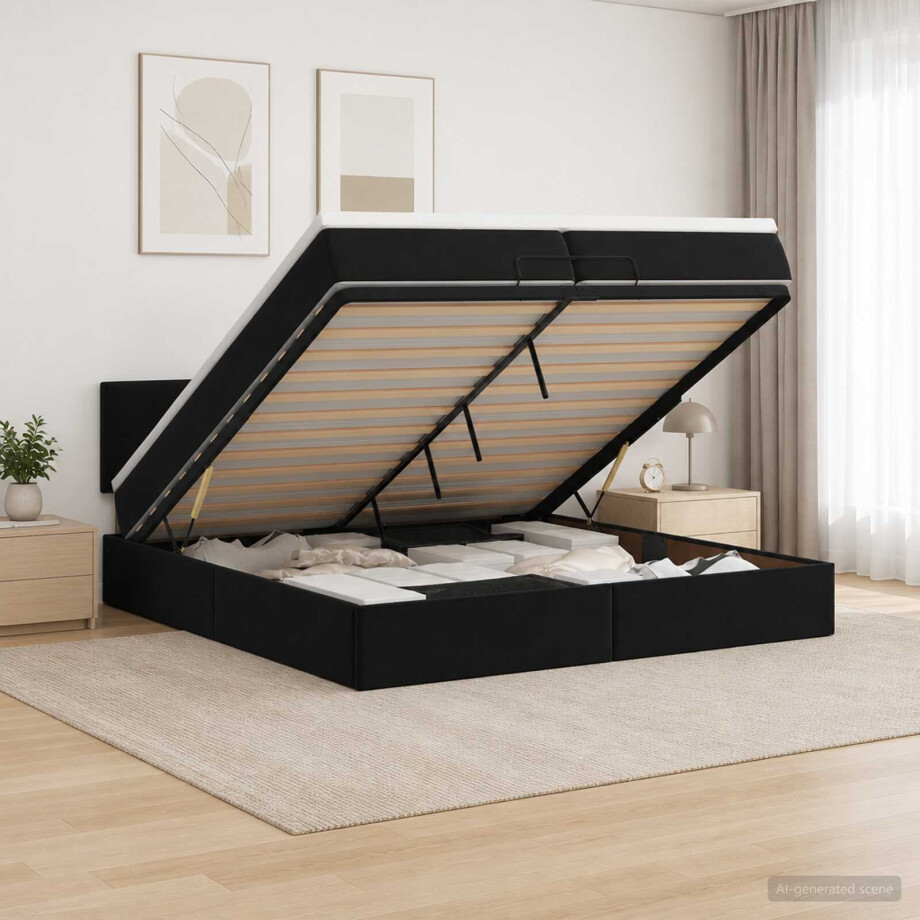 vidaXL Ottoman bed met matras Zwart 200 x 200 cm Fluweel vidaXL Ottoman bed met matras Zwart 200 x 200 cm Fluweel afbeelding 1