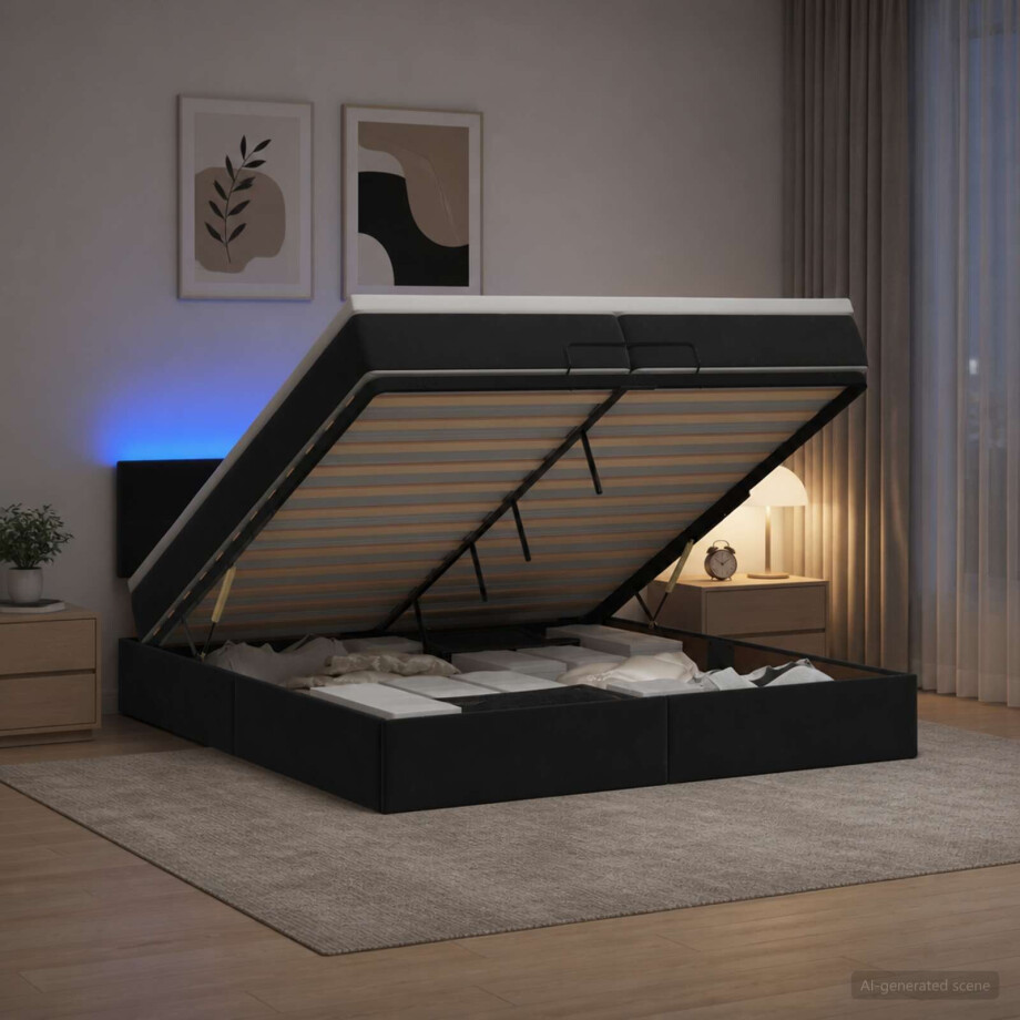 vidaXL Ottoman Bed met Matrassen en LED Zwart 200 x 200 cm fluweel vidaXL Ottoman Bed met Matrassen en LED Zwart 200 x 200 cm fluweel afbeelding 1