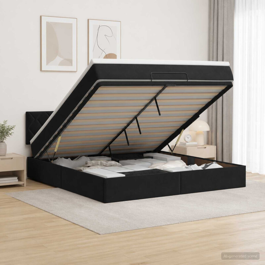 vidaXL Ottoman bed met matras Zwart 180 x 200 cm Fluweel afbeelding 1