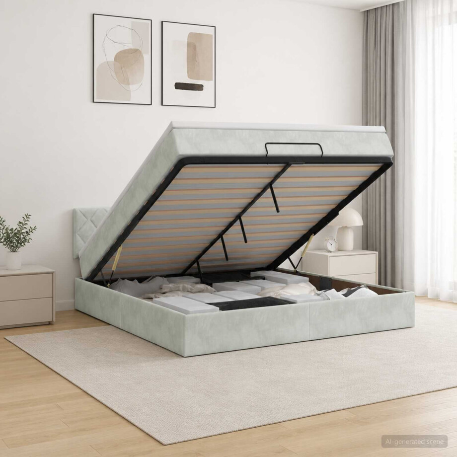 vidaXL Ottoman bed met matras Lichtgrijs 160 x 200 cm Fluweel vidaXL Ottoman bed met matras Lichtgrijs 160 x 200 cm Fluweel afbeelding 1