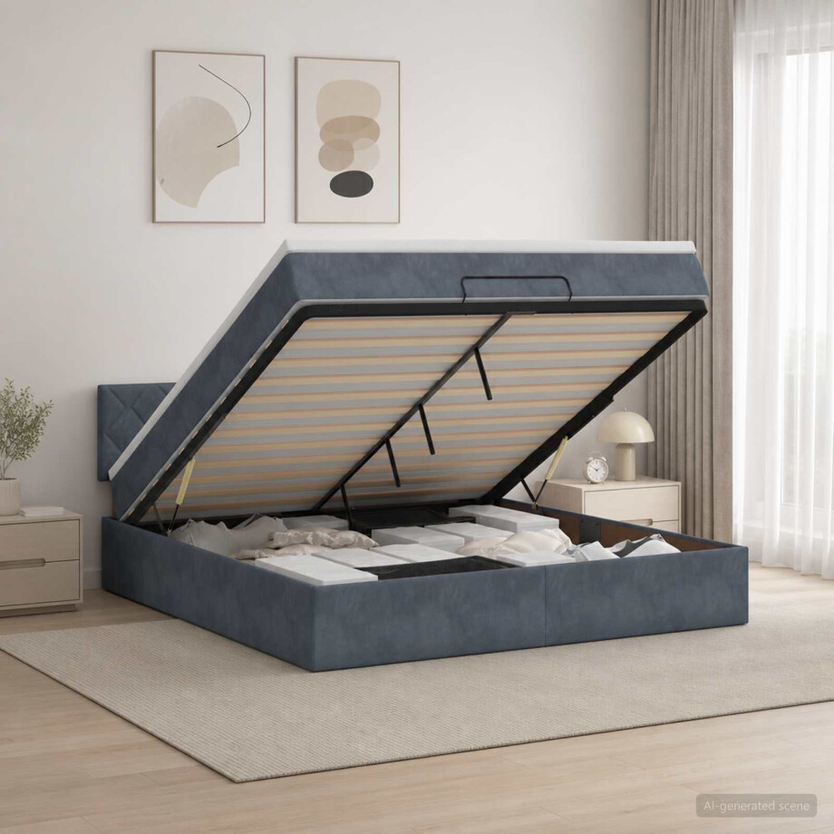 vidaXL Ottoman bed met matras Donkergrijs 180 x 200 cm Fluweel afbeelding 1