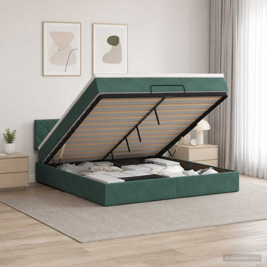 vidaXL Ottoman bed met matras Donkergroen 180 x 200 cm Fluweel vidaXL Ottoman bed met matras Donkergroen 180 x 200 cm Fluweel afbeelding 1