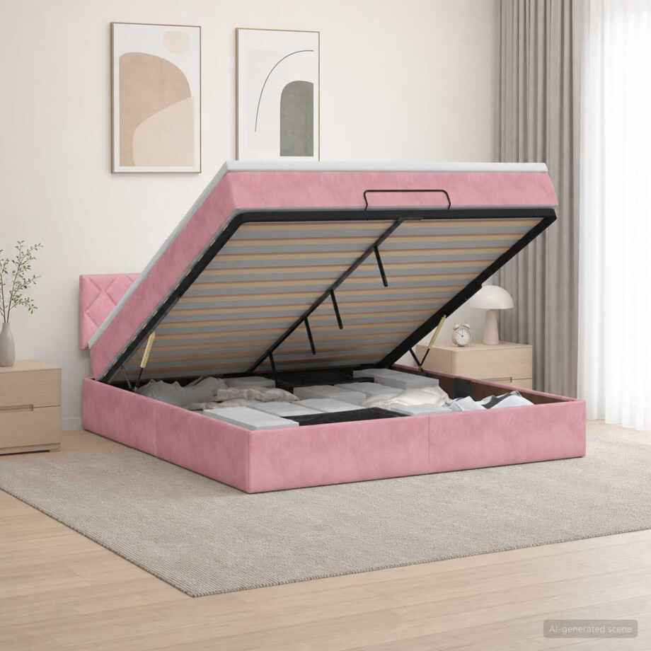 vidaXL Ottoman Bed met Matrassen en LED Roze 140 x 200 cm fluweel vidaXL Ottoman Bed met Matrassen en LED Roze 140 x 200 cm fluweel afbeelding 1