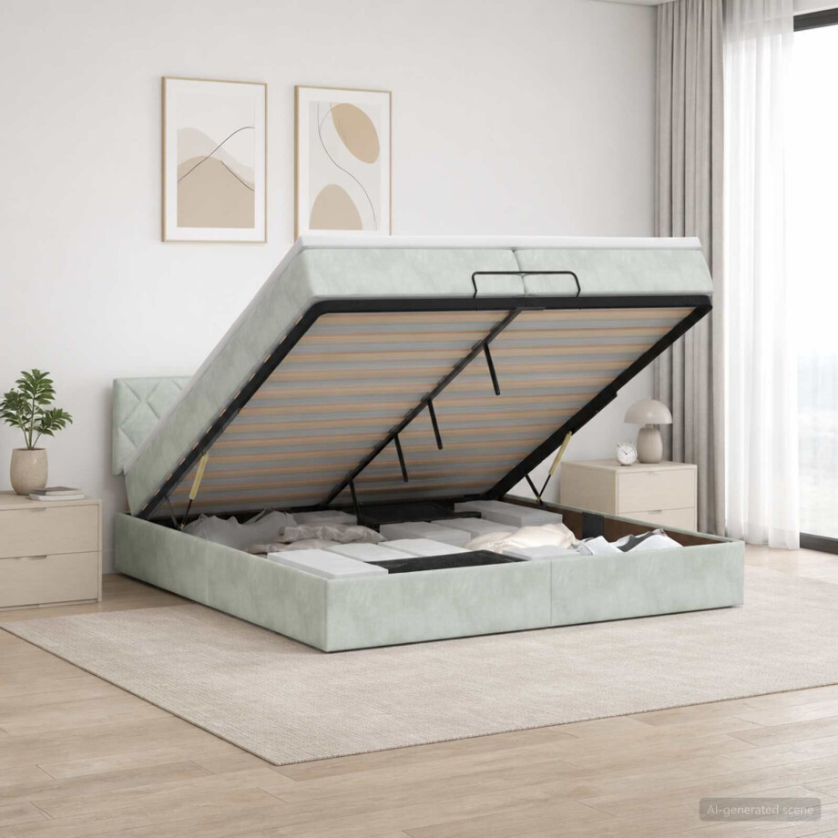 vidaXL Ottoman bed met matras Lichtgrijs 200 x 200 cm Fluweel afbeelding 1