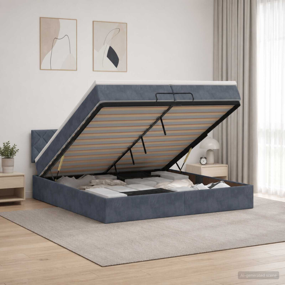 vidaXL Ottoman bed met matras Donkergrijs 200 x 200 cm Fluweel vidaXL Ottoman bed met matras Donkergrijs 200 x 200 cm Fluweel afbeelding 1